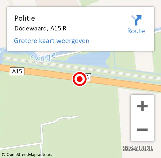 Locatie op kaart van de 112 melding: Politie Dodewaard, A15 R op 11 oktober 2014 17:08