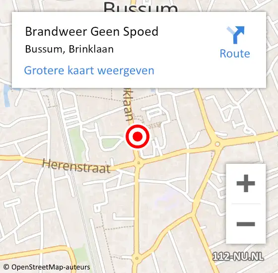 Locatie op kaart van de 112 melding: Brandweer Geen Spoed Naar Bussum, Brinklaan op 3 juli 2024 08:43