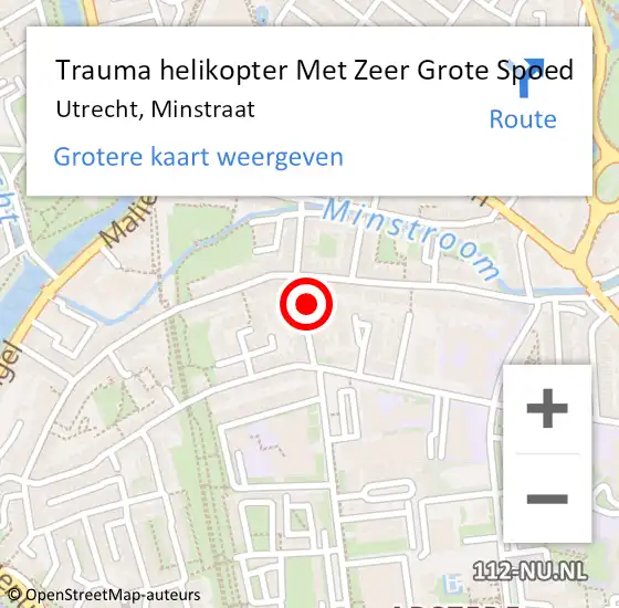 Locatie op kaart van de 112 melding: Trauma helikopter Met Zeer Grote Spoed Naar Utrecht, Minstraat op 3 juli 2024 08:43