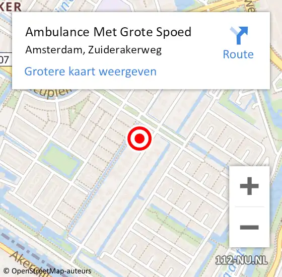 Locatie op kaart van de 112 melding: Ambulance Met Grote Spoed Naar Amsterdam, Zuiderakerweg op 3 juli 2024 09:25