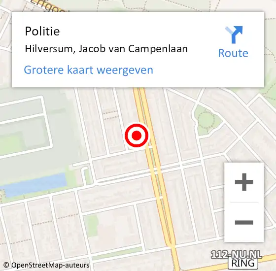 Locatie op kaart van de 112 melding: Politie Hilversum, Jacob van Campenlaan op 3 juli 2024 09:27