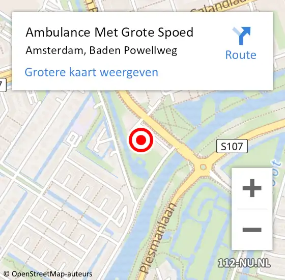 Locatie op kaart van de 112 melding: Ambulance Met Grote Spoed Naar Amsterdam, Baden Powellweg op 3 juli 2024 09:29