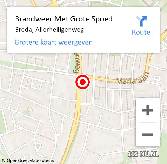 Locatie op kaart van de 112 melding: Brandweer Met Grote Spoed Naar Breda, Allerheiligenweg op 3 juli 2024 09:33