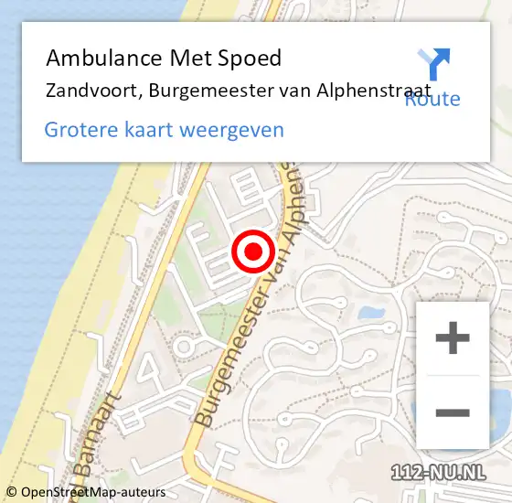 Locatie op kaart van de 112 melding: Ambulance Met Spoed Naar Zandvoort, Burgemeester van Alphenstraat op 3 juli 2024 09:55