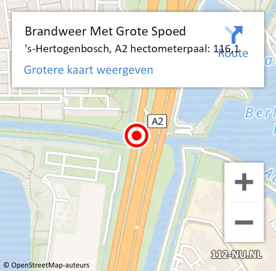 Locatie op kaart van de 112 melding: Brandweer Met Grote Spoed Naar 's-Hertogenbosch, A2 hectometerpaal: 116,1 op 3 juli 2024 09:59