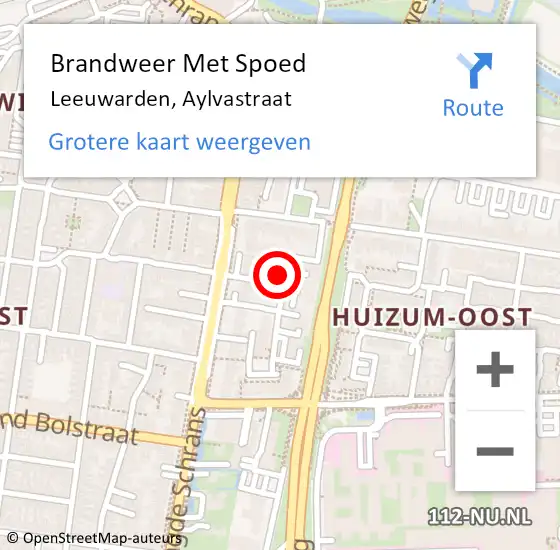Locatie op kaart van de 112 melding: Brandweer Met Spoed Naar Leeuwarden, Aylvastraat op 3 juli 2024 10:12