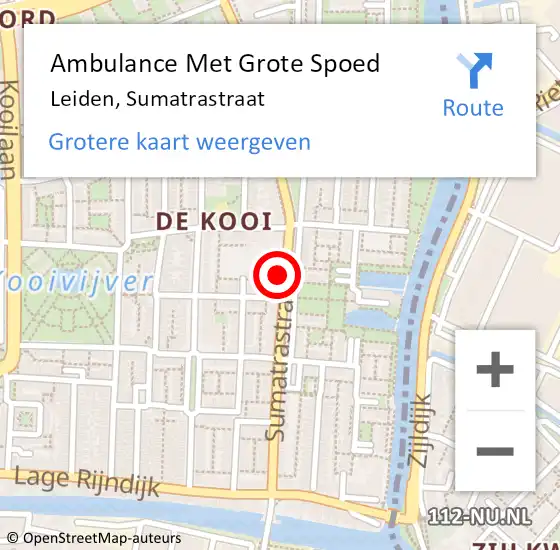 Locatie op kaart van de 112 melding: Ambulance Met Grote Spoed Naar Leiden, Sumatrastraat op 3 juli 2024 10:17