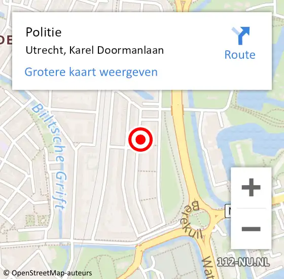 Locatie op kaart van de 112 melding: Politie Utrecht, Karel Doormanlaan op 3 juli 2024 10:20