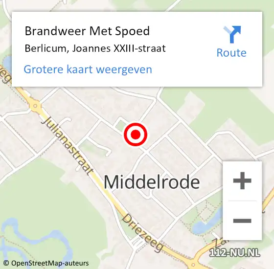 Locatie op kaart van de 112 melding: Brandweer Met Spoed Naar Berlicum, Joannes XXIII-straat op 3 juli 2024 10:31