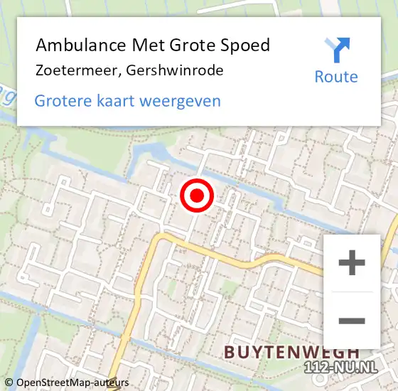 Locatie op kaart van de 112 melding: Ambulance Met Grote Spoed Naar Zoetermeer, Gershwinrode op 3 juli 2024 10:41