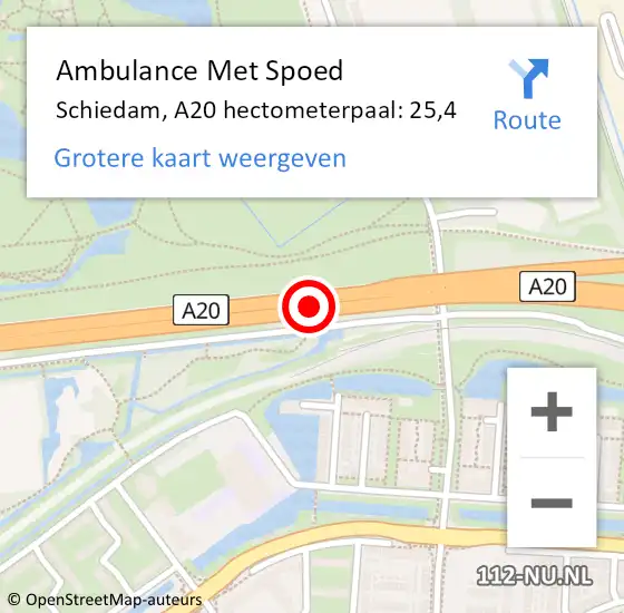 Locatie op kaart van de 112 melding: Ambulance Met Spoed Naar Schiedam, A20 hectometerpaal: 25,4 op 3 juli 2024 11:16