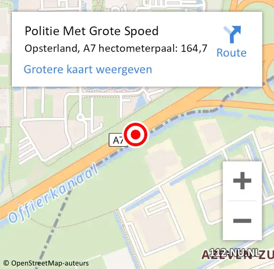 Locatie op kaart van de 112 melding: Politie Met Grote Spoed Naar Opsterland, A7 hectometerpaal: 164,7 op 3 juli 2024 11:25