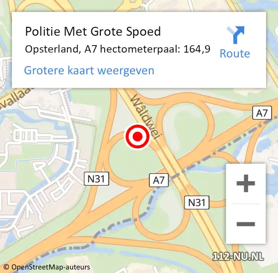 Locatie op kaart van de 112 melding: Politie Met Grote Spoed Naar Opsterland, A7 hectometerpaal: 164,9 op 3 juli 2024 11:25