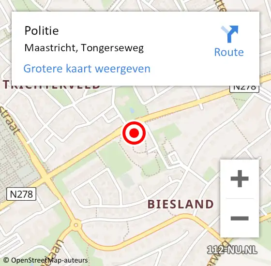 Locatie op kaart van de 112 melding: Politie Maastricht, Tongerseweg op 3 juli 2024 11:42