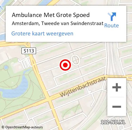 Locatie op kaart van de 112 melding: Ambulance Met Grote Spoed Naar Amsterdam, Tweede van Swindenstraat op 3 juli 2024 11:45