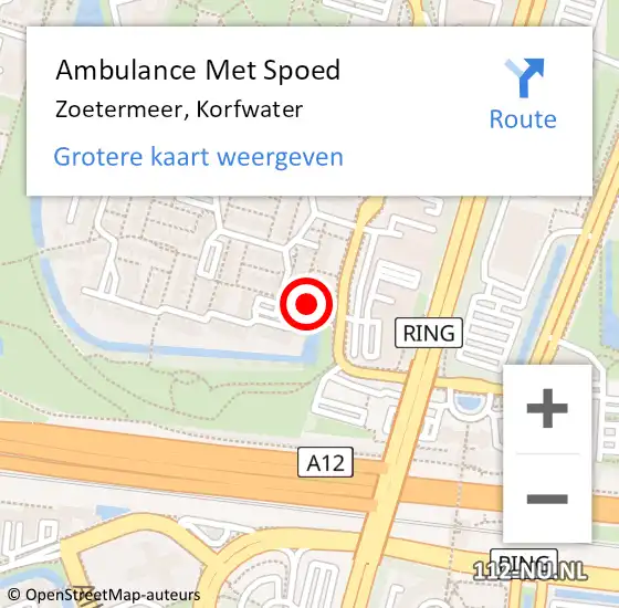 Locatie op kaart van de 112 melding: Ambulance Met Spoed Naar Zoetermeer, Korfwater op 3 juli 2024 11:48