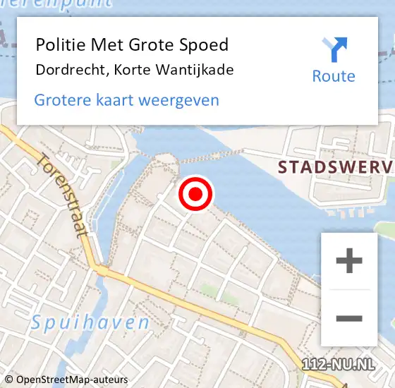 Locatie op kaart van de 112 melding: Politie Met Grote Spoed Naar Dordrecht, Korte Wantijkade op 3 juli 2024 11:54