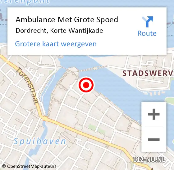 Locatie op kaart van de 112 melding: Ambulance Met Grote Spoed Naar Dordrecht, Korte Wantijkade op 3 juli 2024 11:54