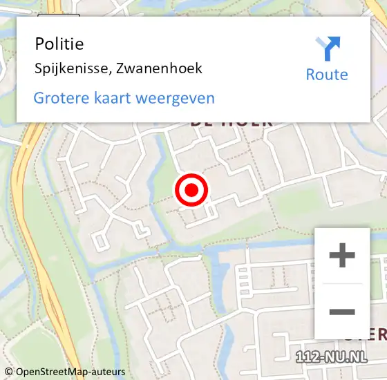 Locatie op kaart van de 112 melding: Politie Spijkenisse, Zwanenhoek op 3 juli 2024 12:12