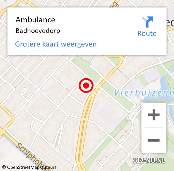 Locatie op kaart van de 112 melding: Ambulance Badhoevedorp op 3 juli 2024 12:17