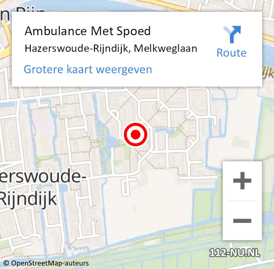 Locatie op kaart van de 112 melding: Ambulance Met Spoed Naar Hazerswoude-Rijndijk, Melkweglaan op 3 juli 2024 12:24