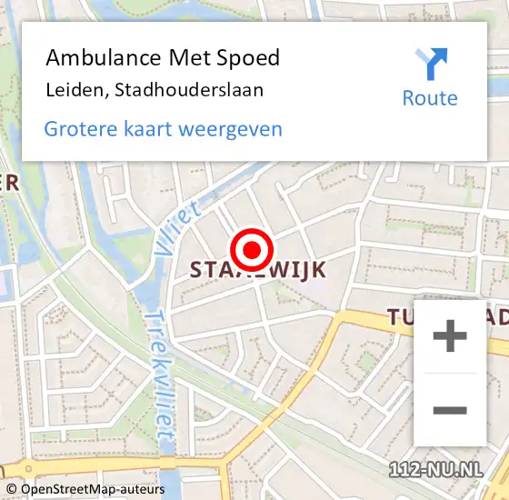 Locatie op kaart van de 112 melding: Ambulance Met Spoed Naar Leiden, Stadhouderslaan op 3 juli 2024 12:35