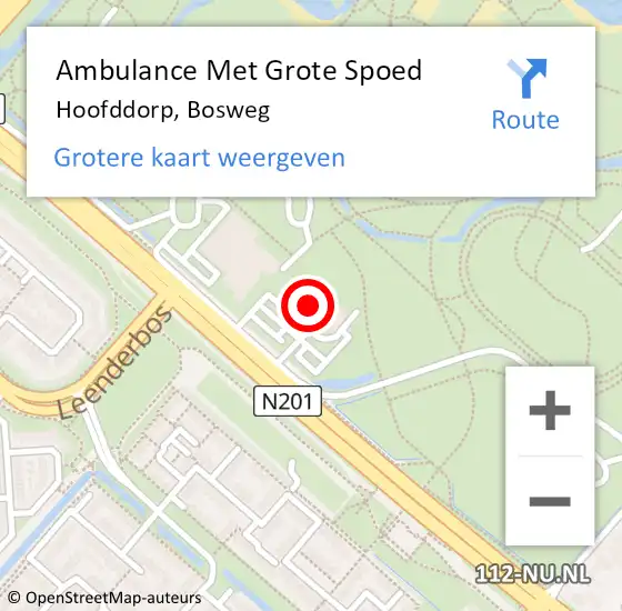 Locatie op kaart van de 112 melding: Ambulance Met Grote Spoed Naar Hoofddorp, Bosweg op 3 juli 2024 12:47
