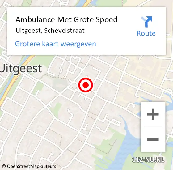 Locatie op kaart van de 112 melding: Ambulance Met Grote Spoed Naar Uitgeest, Schevelstraat op 3 juli 2024 12:49