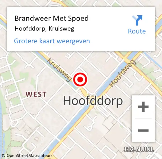 Locatie op kaart van de 112 melding: Brandweer Met Spoed Naar Hoofddorp, Kruisweg op 3 juli 2024 13:03