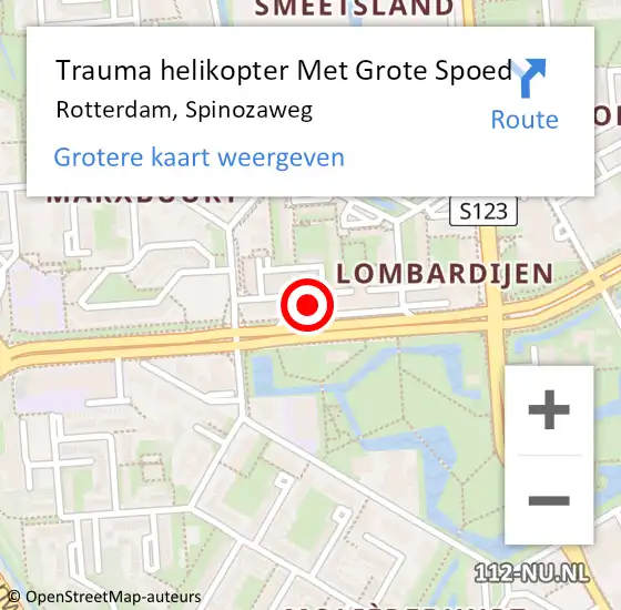 Locatie op kaart van de 112 melding: Trauma helikopter Met Grote Spoed Naar Rotterdam, Spinozaweg op 3 juli 2024 13:13