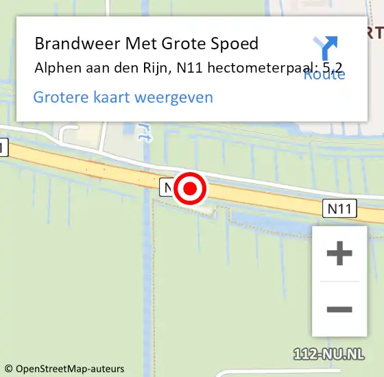 Locatie op kaart van de 112 melding: Brandweer Met Grote Spoed Naar Alphen aan den Rijn, N11 hectometerpaal: 5,2 op 3 juli 2024 13:18