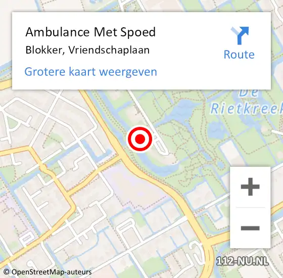 Locatie op kaart van de 112 melding: Ambulance Met Spoed Naar Blokker, Vriendschaplaan op 3 juli 2024 13:20