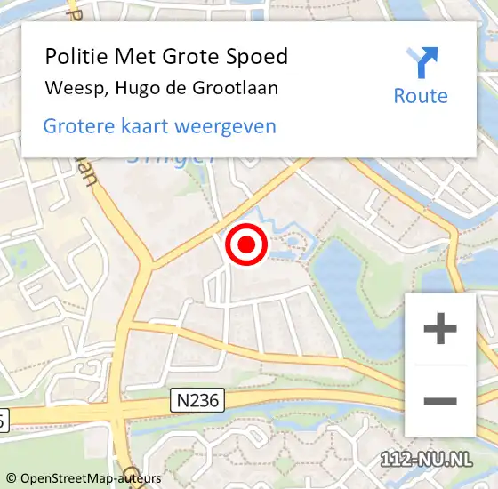 Locatie op kaart van de 112 melding: Politie Met Grote Spoed Naar Weesp, Hugo de Grootlaan op 3 juli 2024 13:43