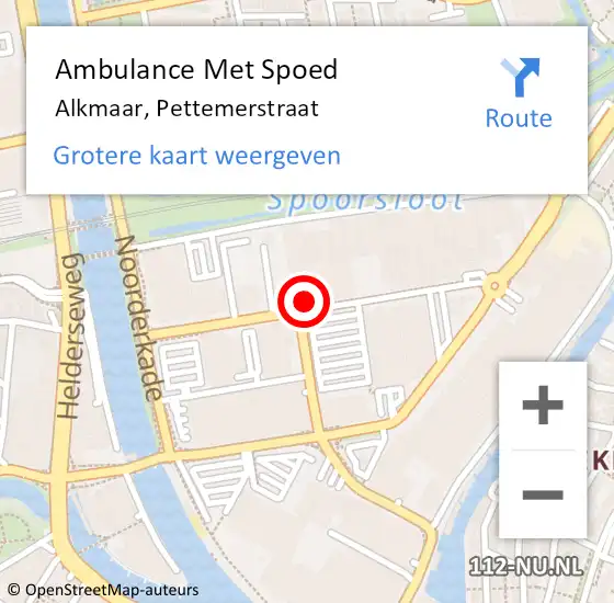 Locatie op kaart van de 112 melding: Ambulance Met Spoed Naar Alkmaar, Pettemerstraat op 3 juli 2024 13:44