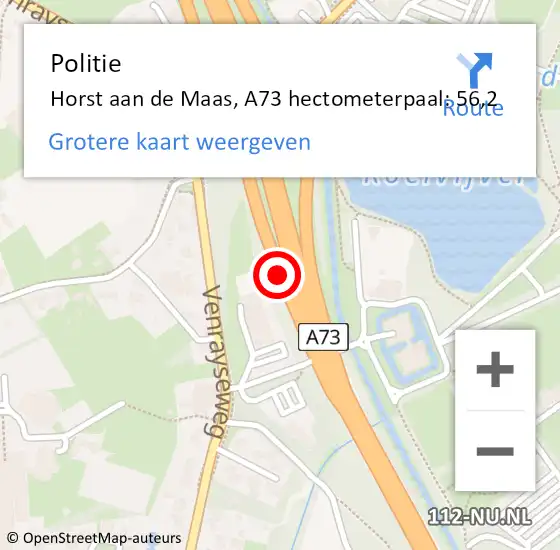 Locatie op kaart van de 112 melding: Politie Horst aan de Maas, A73 hectometerpaal: 56,2 op 3 juli 2024 13:46