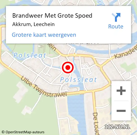 Locatie op kaart van de 112 melding: Brandweer Met Grote Spoed Naar Akkrum, Leechein op 3 juli 2024 13:50