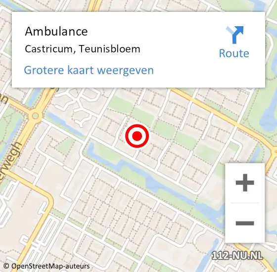 Locatie op kaart van de 112 melding: Ambulance Castricum, Teunisbloem op 3 juli 2024 13:59