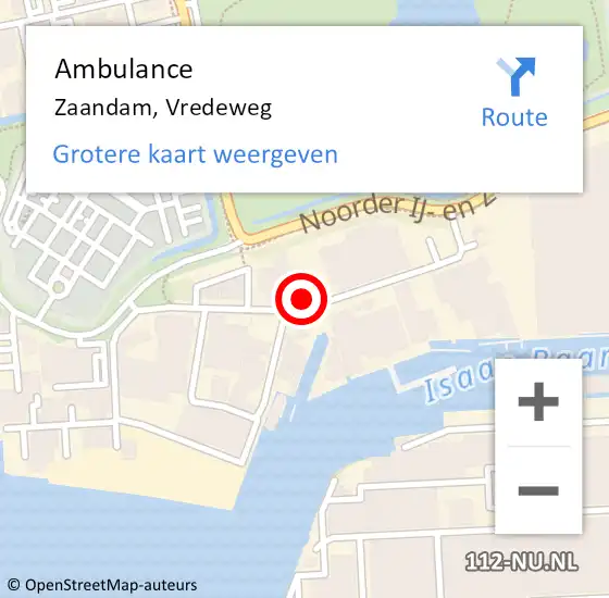 Locatie op kaart van de 112 melding: Ambulance Zaandam, Vredeweg op 3 juli 2024 14:01