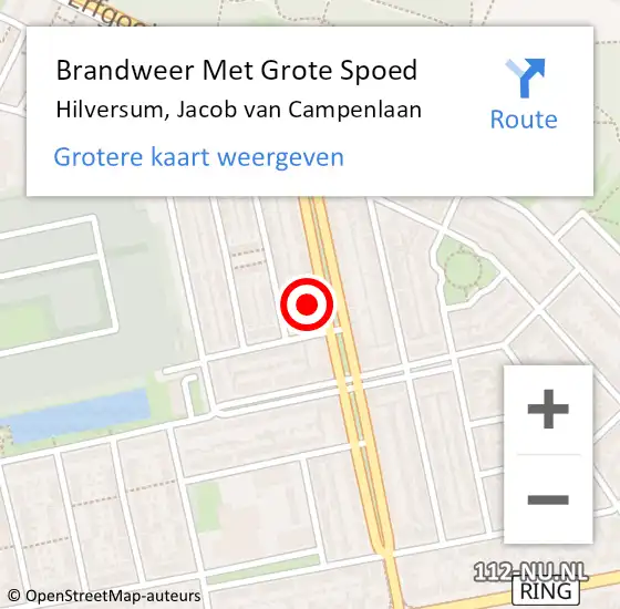 Locatie op kaart van de 112 melding: Brandweer Met Grote Spoed Naar Hilversum, Jacob van Campenlaan op 3 juli 2024 14:07