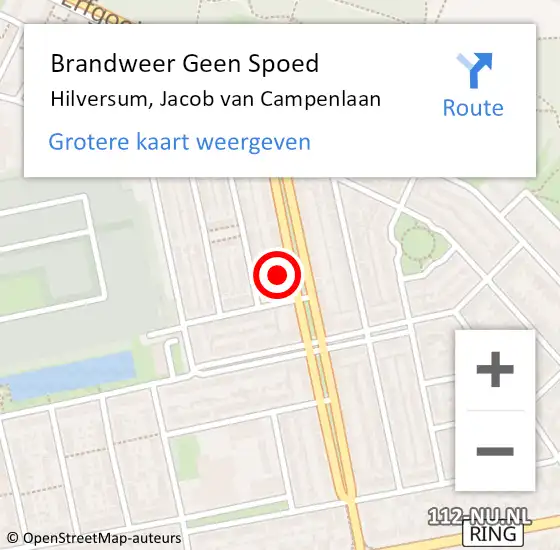 Locatie op kaart van de 112 melding: Brandweer Geen Spoed Naar Hilversum, Jacob van Campenlaan op 3 juli 2024 14:07