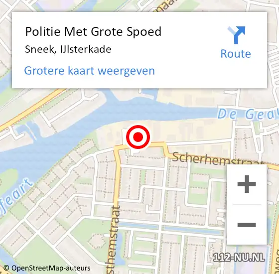 Locatie op kaart van de 112 melding: Politie Met Grote Spoed Naar Sneek, IJlsterkade op 3 juli 2024 14:15