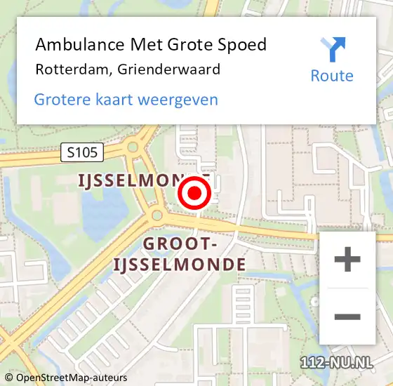 Locatie op kaart van de 112 melding: Ambulance Met Grote Spoed Naar Rotterdam, Grienderwaard op 3 juli 2024 14:18