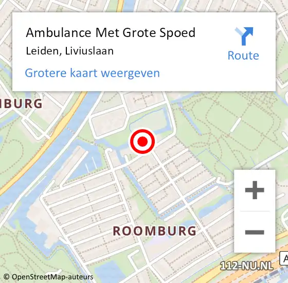 Locatie op kaart van de 112 melding: Ambulance Met Grote Spoed Naar Leiden, Liviuslaan op 3 juli 2024 14:22