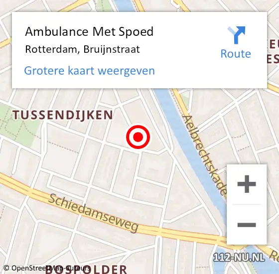 Locatie op kaart van de 112 melding: Ambulance Met Spoed Naar Rotterdam, Bruijnstraat op 3 juli 2024 14:25