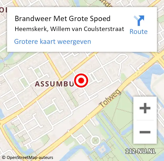 Locatie op kaart van de 112 melding: Brandweer Met Grote Spoed Naar Heemskerk, Willem van Coulsterstraat op 3 juli 2024 14:34