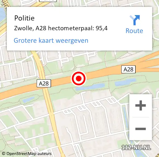 Locatie op kaart van de 112 melding: Politie Zwolle, A28 hectometerpaal: 95,4 op 3 juli 2024 14:41