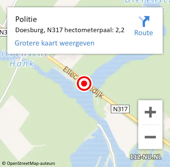 Locatie op kaart van de 112 melding: Politie Doesburg, N317 hectometerpaal: 2,2 op 3 juli 2024 14:43