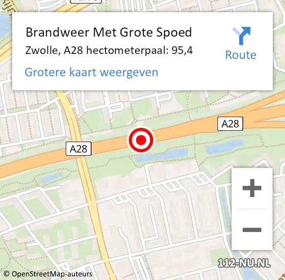 Locatie op kaart van de 112 melding: Brandweer Met Grote Spoed Naar Zwolle, A28 hectometerpaal: 95,4 op 3 juli 2024 14:43