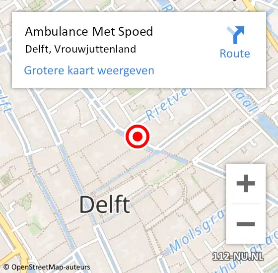 Locatie op kaart van de 112 melding: Ambulance Met Spoed Naar Delft, Vrouwjuttenland op 3 juli 2024 14:54