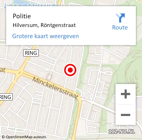 Locatie op kaart van de 112 melding: Politie Hilversum, Röntgenstraat op 3 juli 2024 14:55